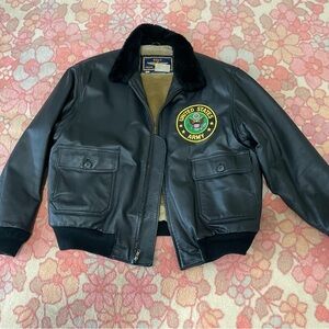 G-1 US Navy Bomber Jacket Genuine Leather size L United States Army patch